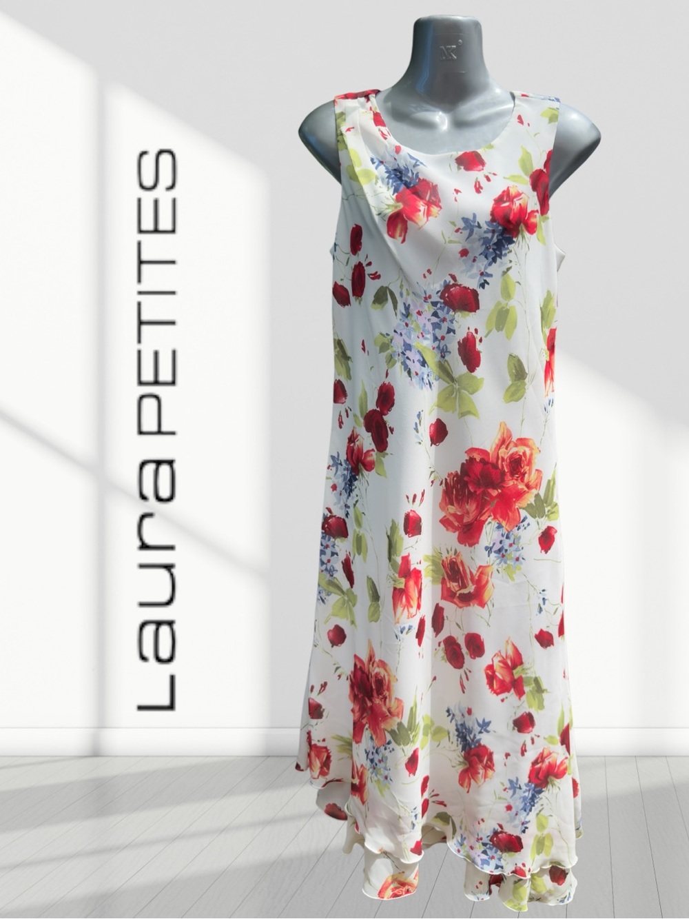 Laura Petites Floral Sleeveless Dress Asymmetrical Hem Women’s Petite